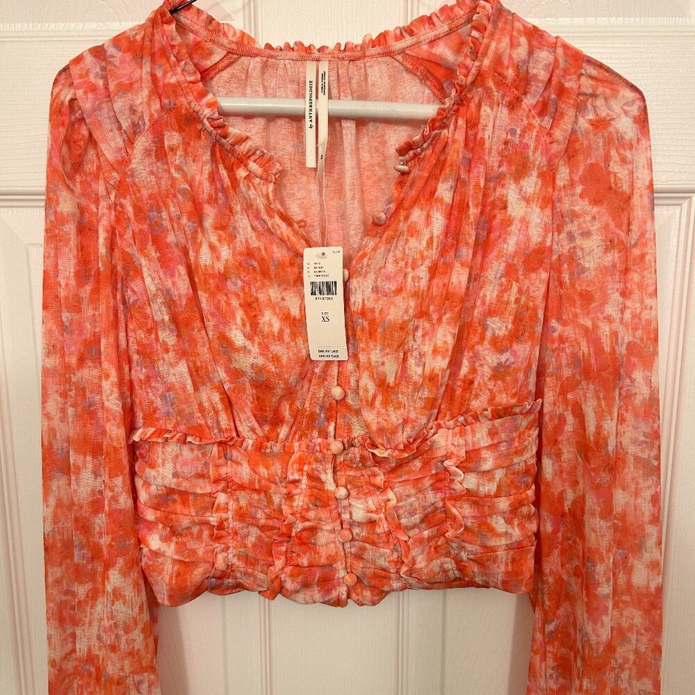 NWT! Anthropologie Printed Crop Top Pink Rose Women’s Size: XS